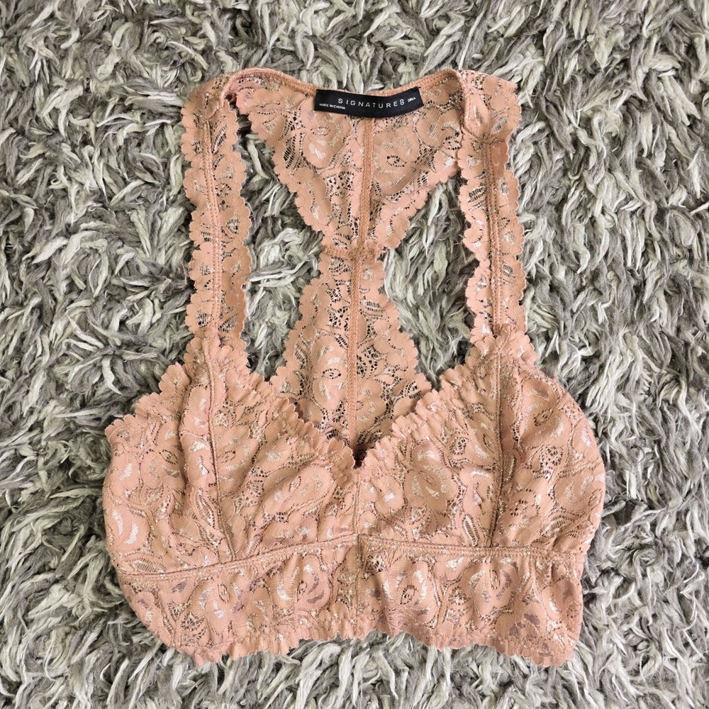 Signature 8 Floral Lace Racerback Bralette Dusty Rose IT192 Small Scalloped Trim